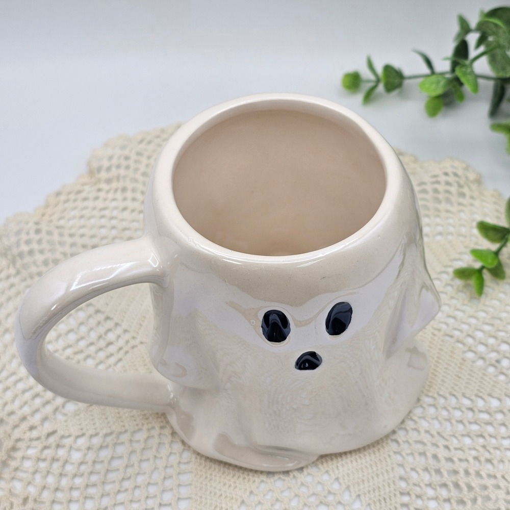 Iridescent Ghost Stoneware Mug Pearl White Halloween Spooky Coffee Cup 15oz - Picture 5 of 7